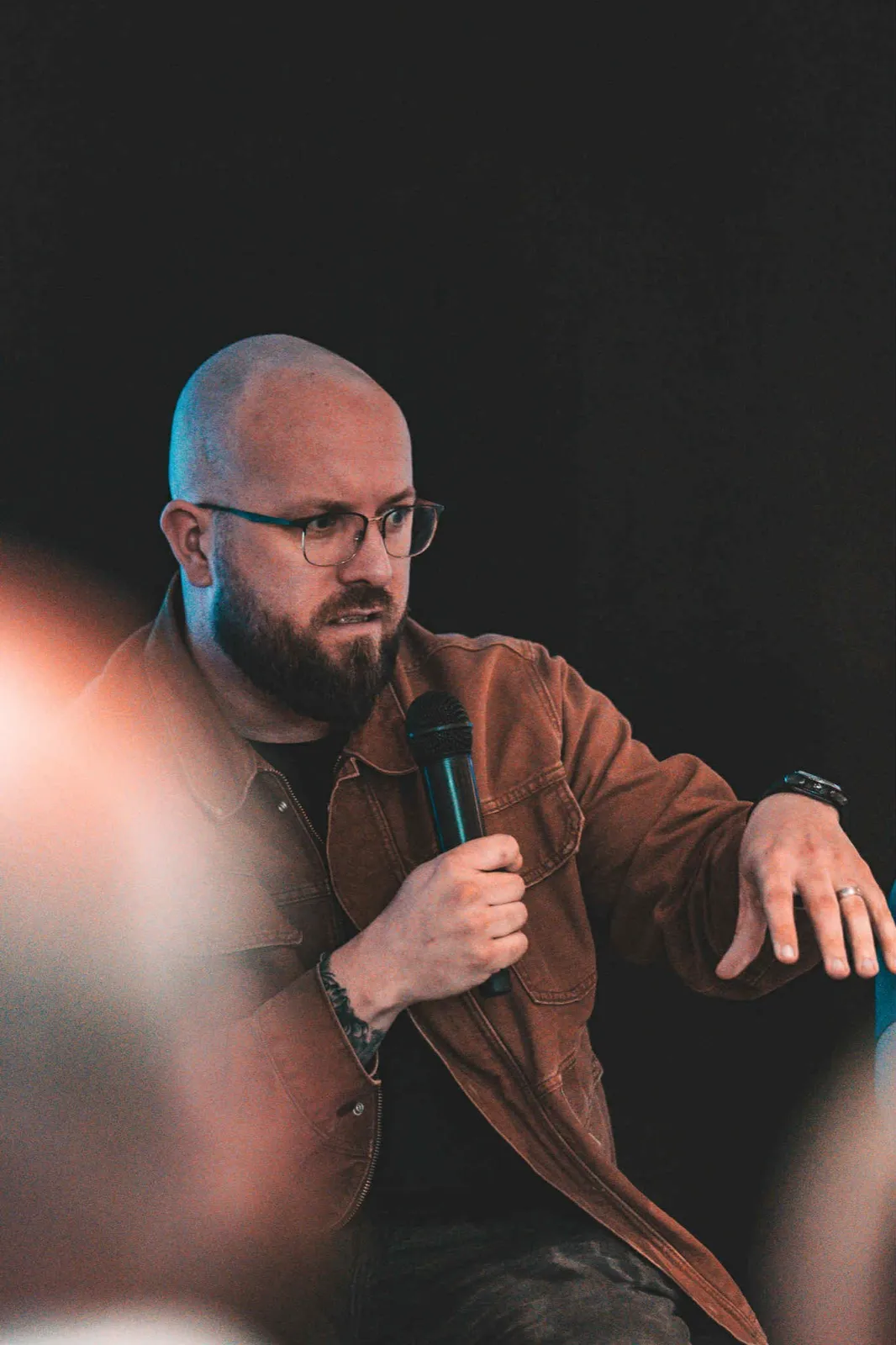 Joel Stone, Codebreak founder, speaking on stage
